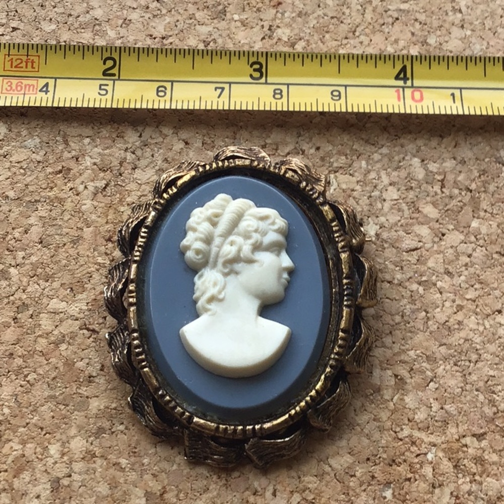 Vintage Cameo Brooch Pin Blue White looks like Wedgwood